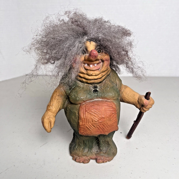 Vintage Nyform Troll Doll #114 Woman Walk Stick Handmade Norway Retired Old Lady